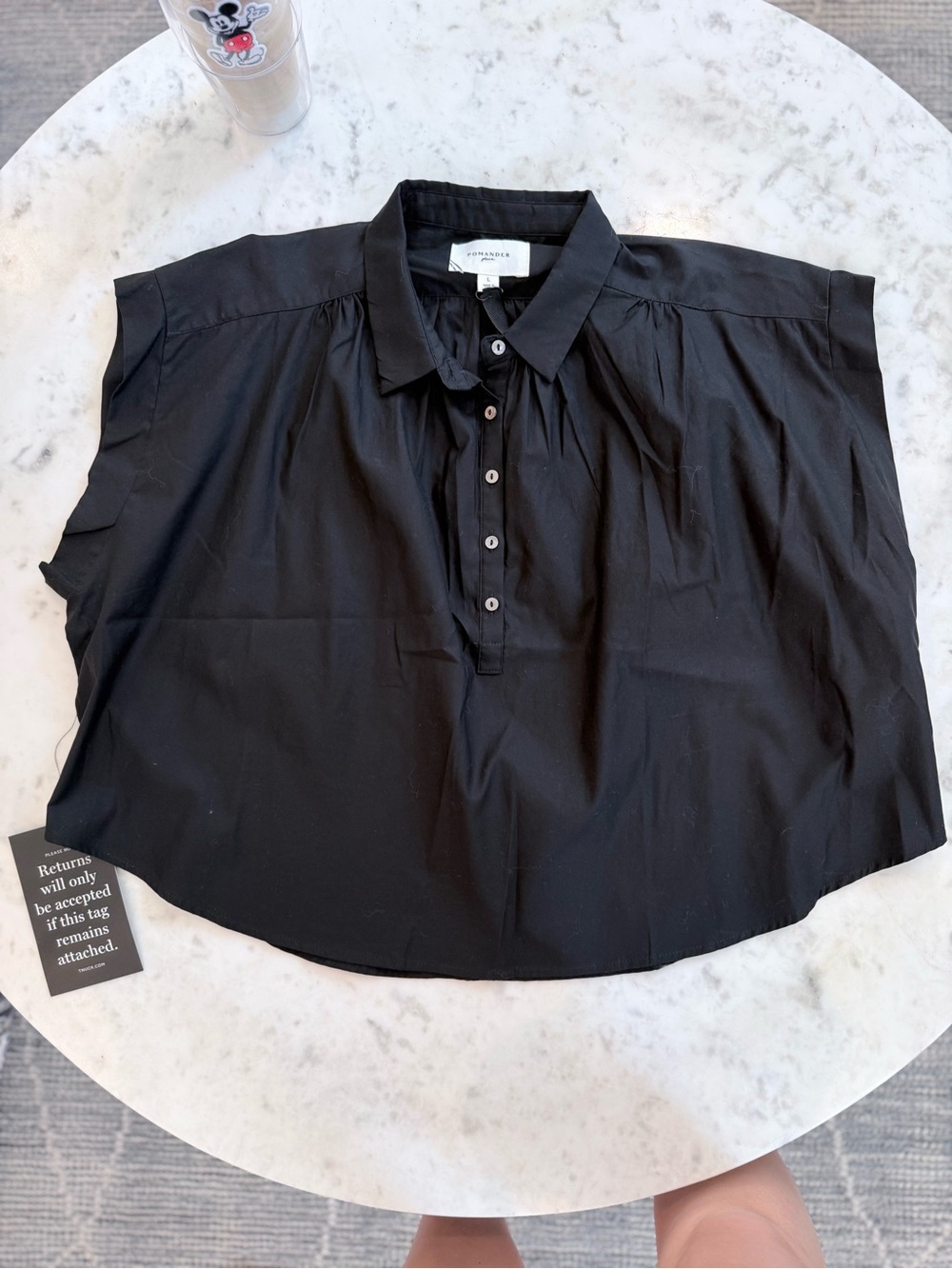 Pomander Place Black Short-Sleeve Button-Front Popover Blouse